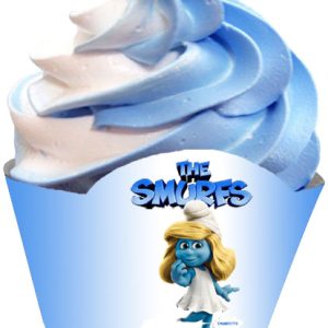 smurfette cupcake wrapper blue and white