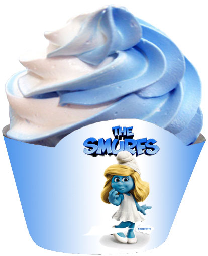 smurfette cupcake wrapper blue and white